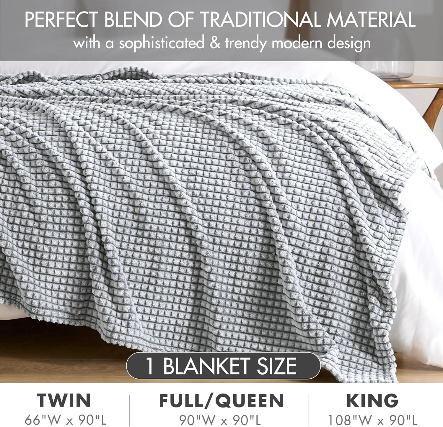 Madison Park Cozy Blanket Soft Plush Blanket Chic Backprinted Carved Texture Design, Trendy, All Seasons Lightweight Bedding for Summer Cover for Bed, Couch & Sofa, Full/Queen, Grey