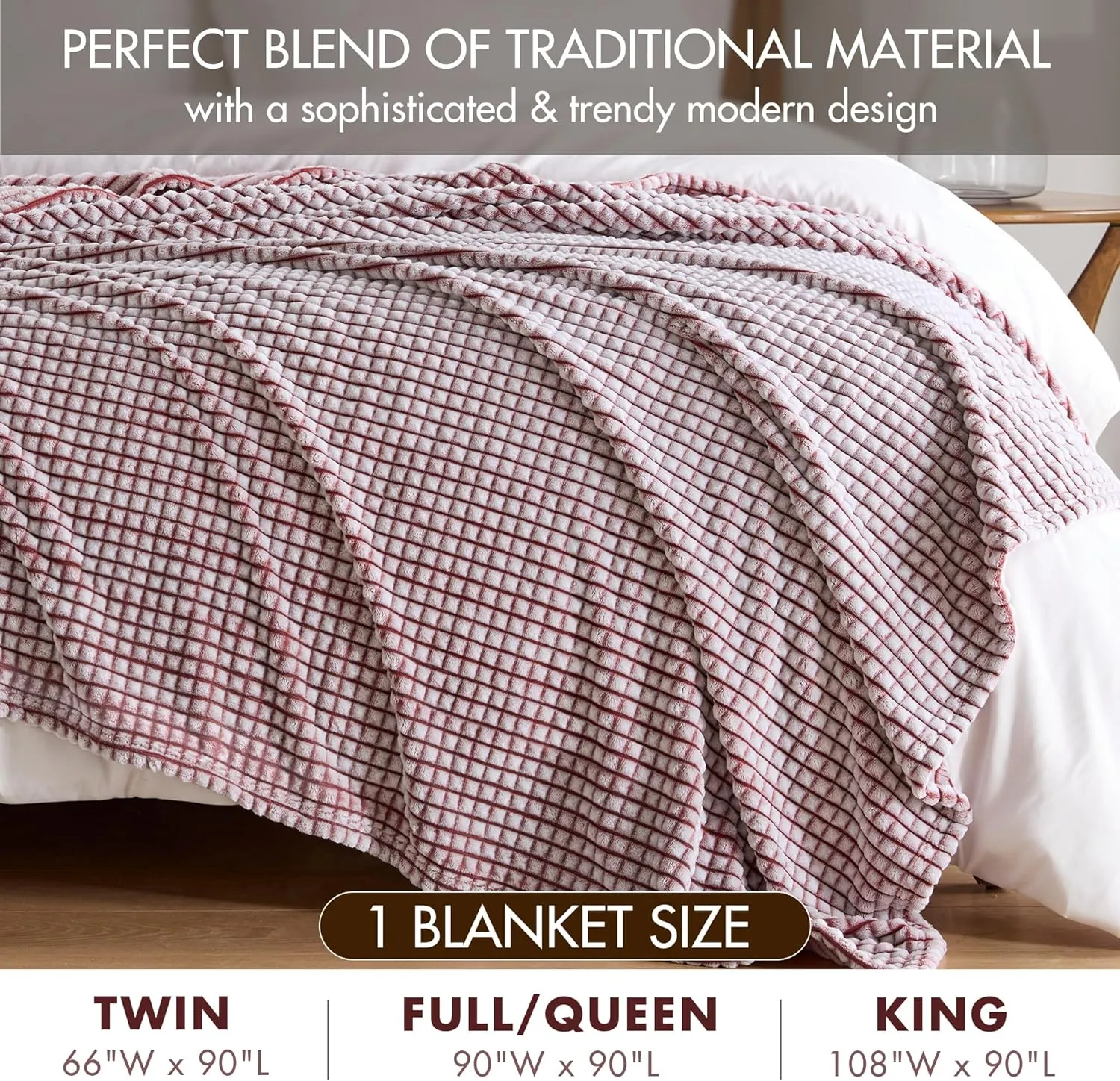 Madison Park Cozy Blanket Soft Plush Blanket Chic Backprinted Carved Texture Design, Trendy, All Seasons Lightweight Bedding for Summer Cover for Bed, Couch & Sofa, Full/Queen, Red
