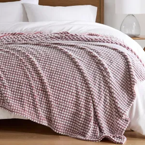 Madison Park Cozy Blanket Soft Plush Blanket Chic Backprinted Carved Texture Design, Trendy, All Seasons Lightweight Bedding for Summer Cover for Bed, Couch & Sofa, Full/Queen, Red