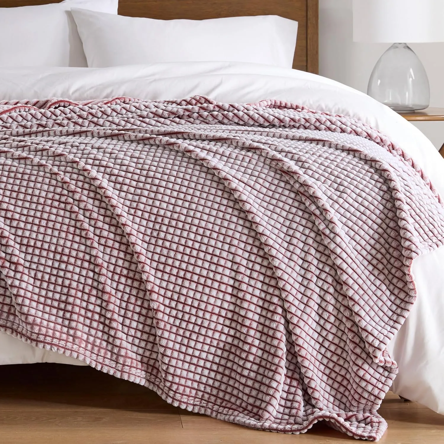 Madison Park Cozy Blanket Soft Plush Blanket Chic Backprinted Carved Texture Design, Trendy, All Seasons Lightweight Bedding for Summer Cover for Bed, Couch & Sofa, Full/Queen, Red