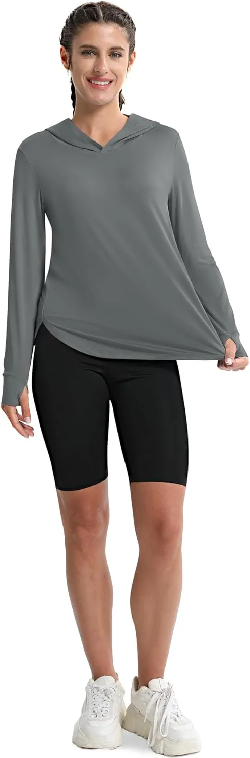 MAGCOMSEN Women's UPF 80  Quick Dry Sun Protection Hoodie Lightweight SPF Long Sleeve Rashguard with Thumb Hole