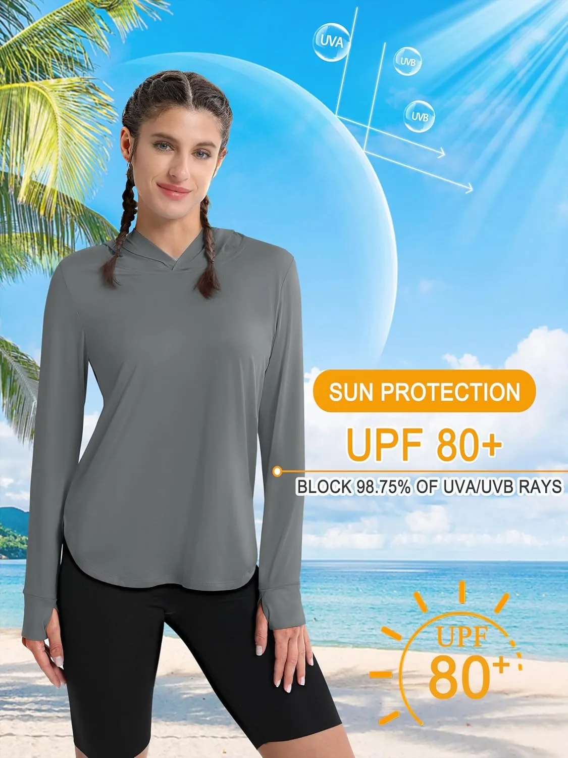 MAGCOMSEN Women's UPF 80  Quick Dry Sun Protection Hoodie Lightweight SPF Long Sleeve Rashguard with Thumb Hole