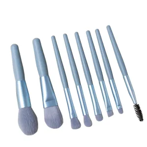 Makeup Brush Set, 8-Piece Mini Travel Kit, Synthetic Bristles, Blue Handle, Portable with Case