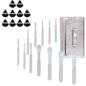 Makeup Brushes Bling Crystal Make Up Beauty Tool Glitter 12PCS & 10 Pieces Soft Face Powder Puff Triangle Makeup Puff Black
