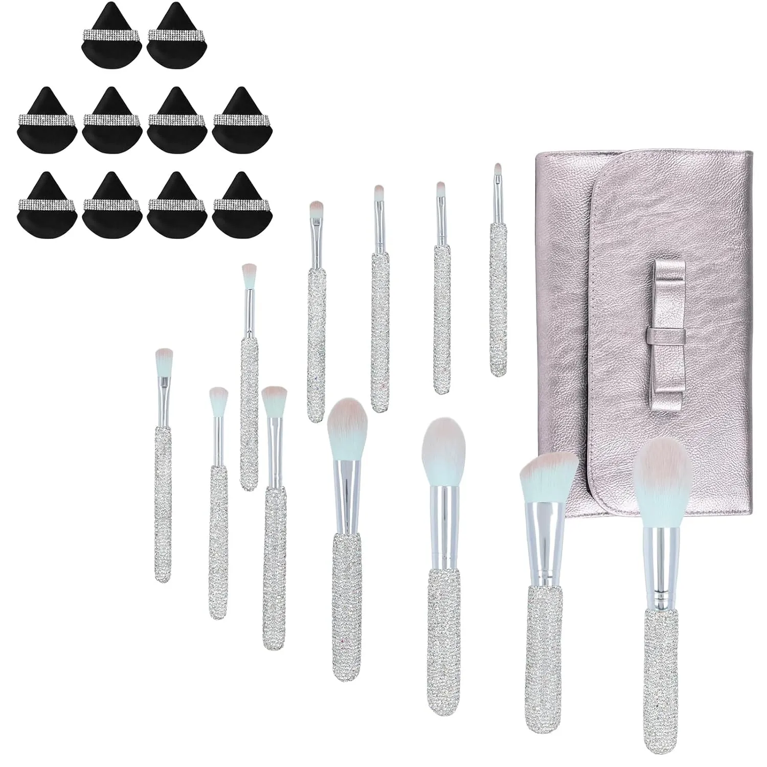 Makeup Brushes Bling Crystal Make Up Beauty Tool Glitter 12PCS & 10 Pieces Soft Face Powder Puff Triangle Makeup Puff Black