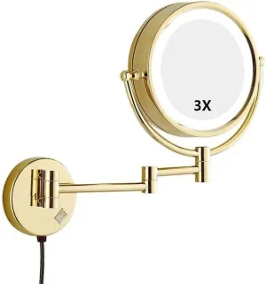 Makeup Mirror Illuminated Bathroom Wall Mounted Double-Sided Magnification 360° Rotating Extendable(3X)
