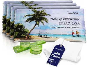 Makeup Remover Wipes Individually Wrapped Natural Fresh Aloe Travel Packs Elderly Bathing Cleansing Wipes - 500 Count per Package | Small Size Toiletries | Hotel Toiletries Bulk Set