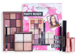 Makeup Revolution Get The Look Gift Set Party Ready, Eye Palette, Eyeliner, Lipstick, Mascara & Highlighter Included, Various Shades