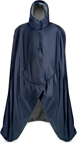 Mambe Extra Large Extreme Weather Hooded Blanket Navy and Charcoal - 100% Waterproof and Windproof with Premium Stuff Sack - for Stadiums and Watching Sports Activities - Machine Washable Fleece