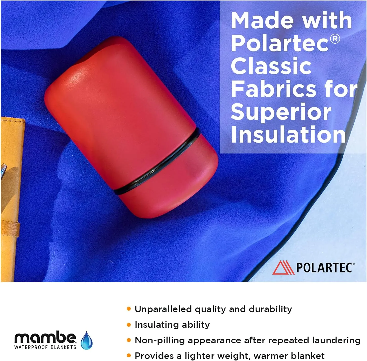 Mambe Extreme Weather Outdoor Blanket - Red, Large - 100% Waterproof and Windproof, Soft warm Polarfleece with durable nylon shell, Use at Sporting Events, Camping, Picnics, Emergency. Machine Washable