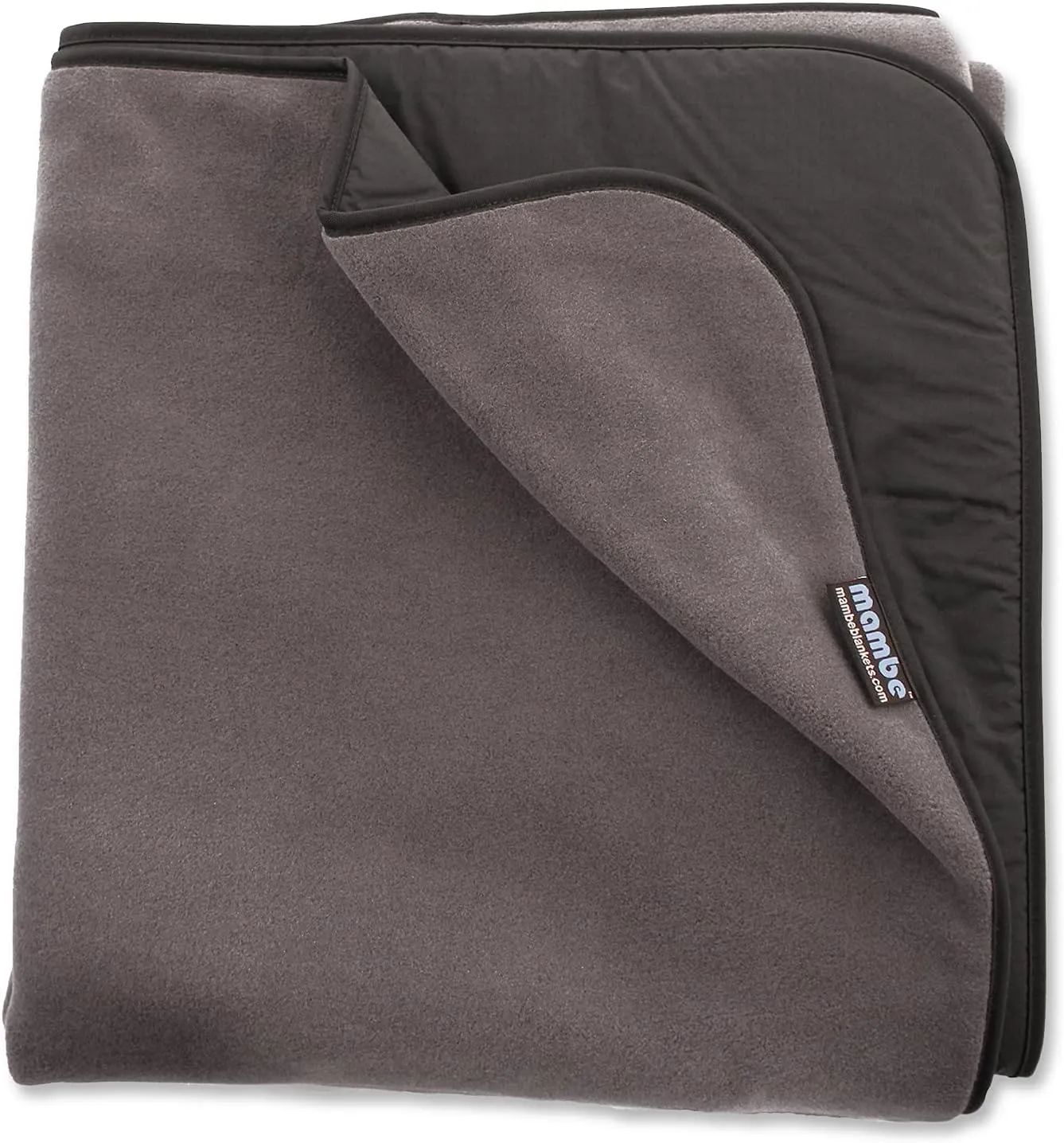 Mambe Large Essential Outdoor Blanket Charcoal - 100% Waterproof and Windproof - Machine Washable Fleece and Nylon Throw for Outdoor Activities Like Picnics, Camping, Beach