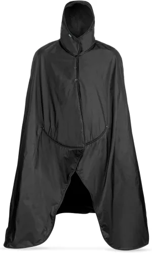Mambe Small Extreme Weather Hooded Blanket Black - 100% Waterproof and Windproof with Premium Stuff Sack - Perfect for Stadiums and Watching Sports Activities - Machine Washable Fleece