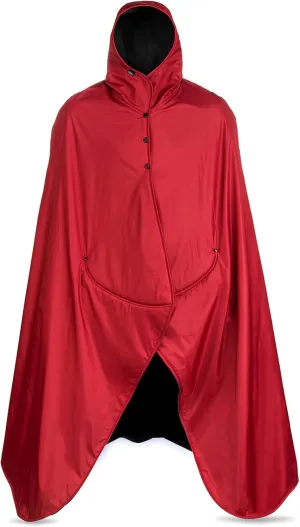 Mambe Small Extreme Weather Hooded Blanket Red and Black - 100% Waterproof and Windproof with Premium Stuff Sack - Perfect for Stadiums and Watching Sports Activities - Machine Washable Fleece