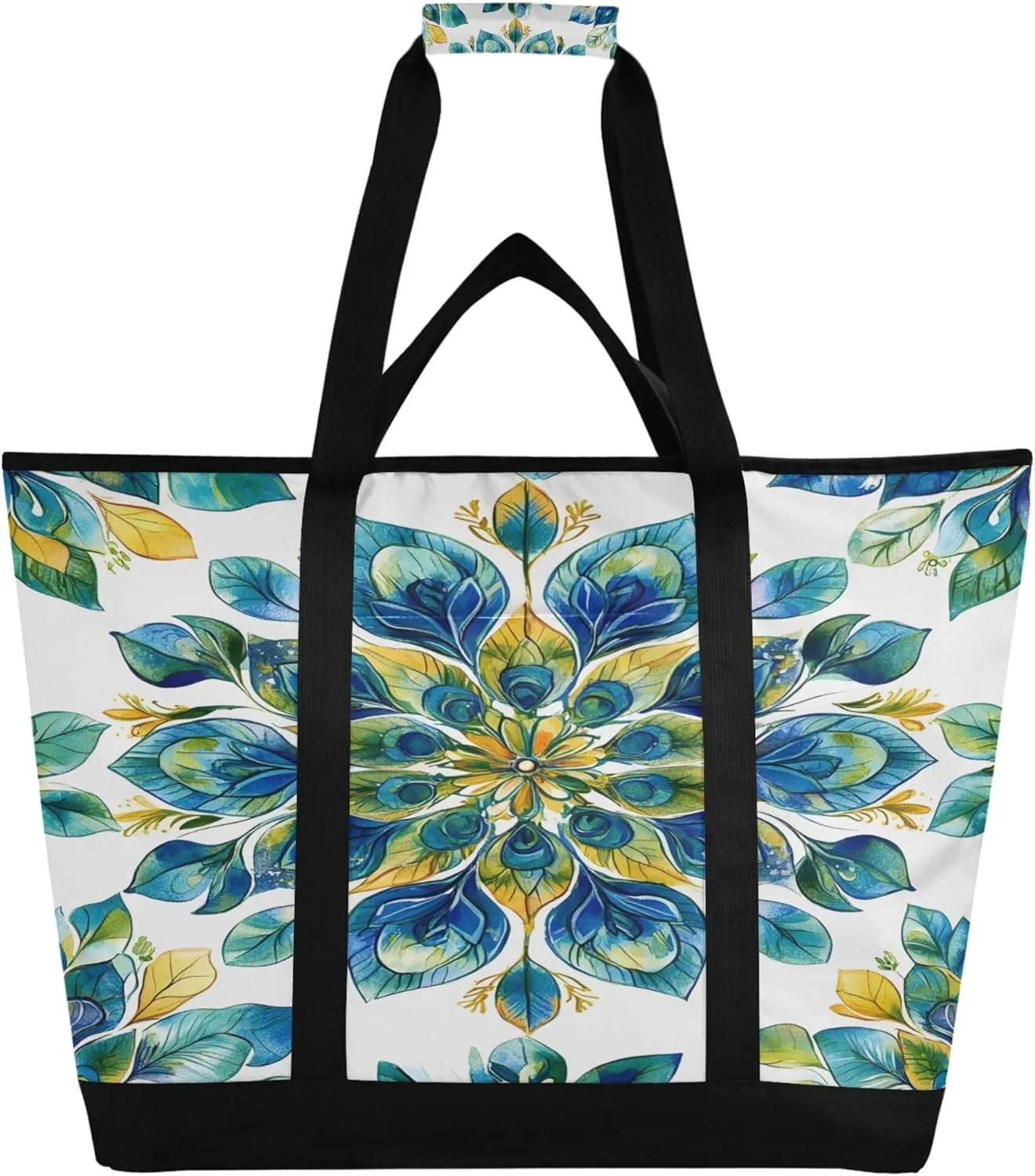 Mandala Reusable Insulated Cooler Bag with Ice Pack Compartment - Large 47L Waterproof Thermal Grocery Tote for Picnic Beach Camping Lunch Storage