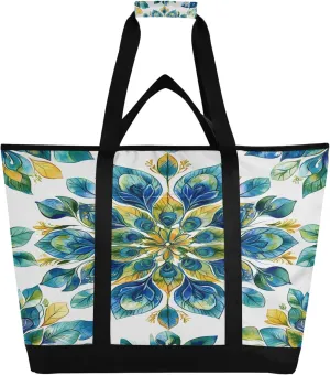 Mandala Reusable Insulated Cooler Bag with Ice Pack Compartment - Large 47L Waterproof Thermal Grocery Tote for Picnic Beach Camping Lunch Storage