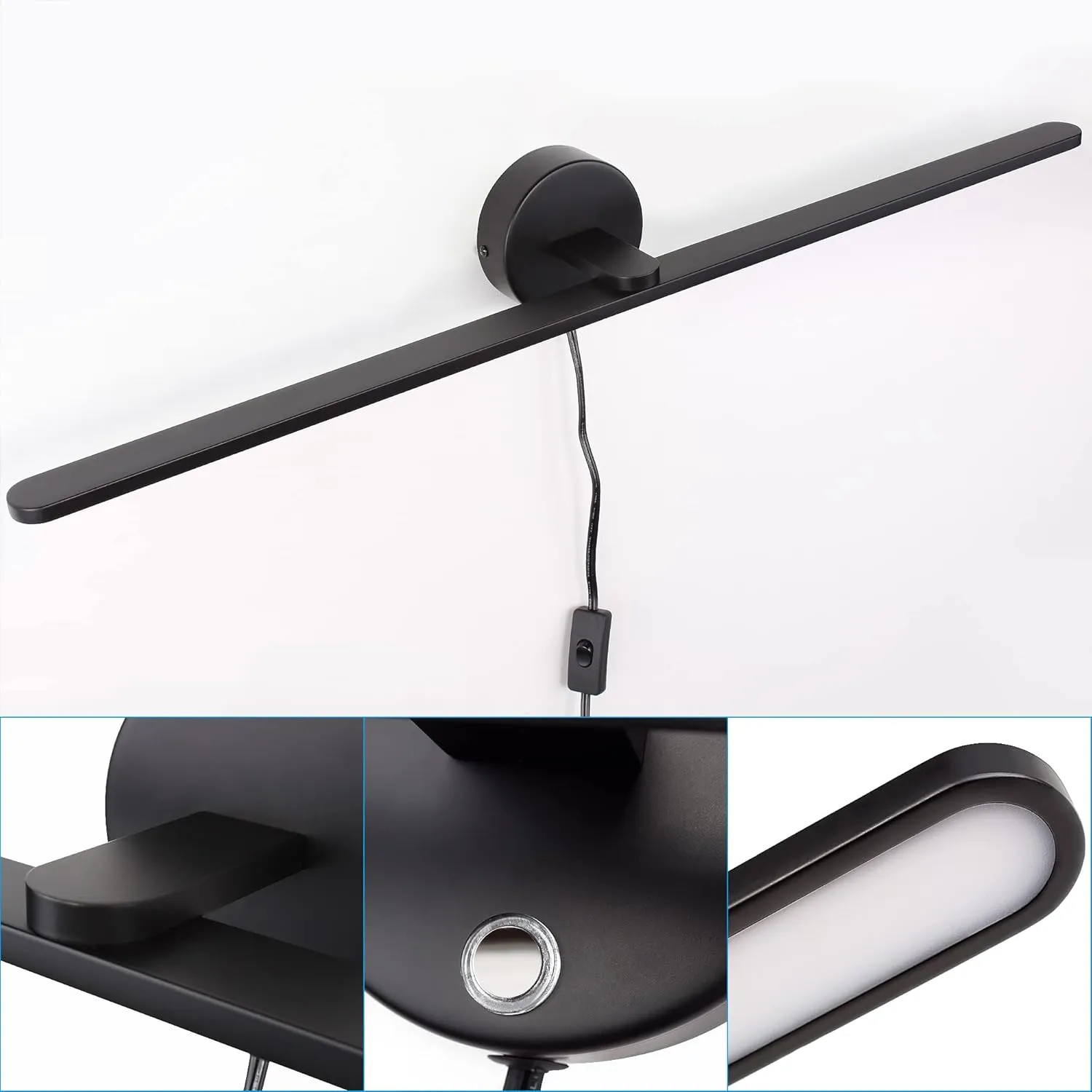MantoLite 32'' Picture Lights for Wall，Vanity Lights for Bathroom,Plug-in or Hardwired，18W 3000K LED Dimmable Modern Bathroom Lighting Fixtures Over Mirror and Wall Lights for Bedroom（Black）