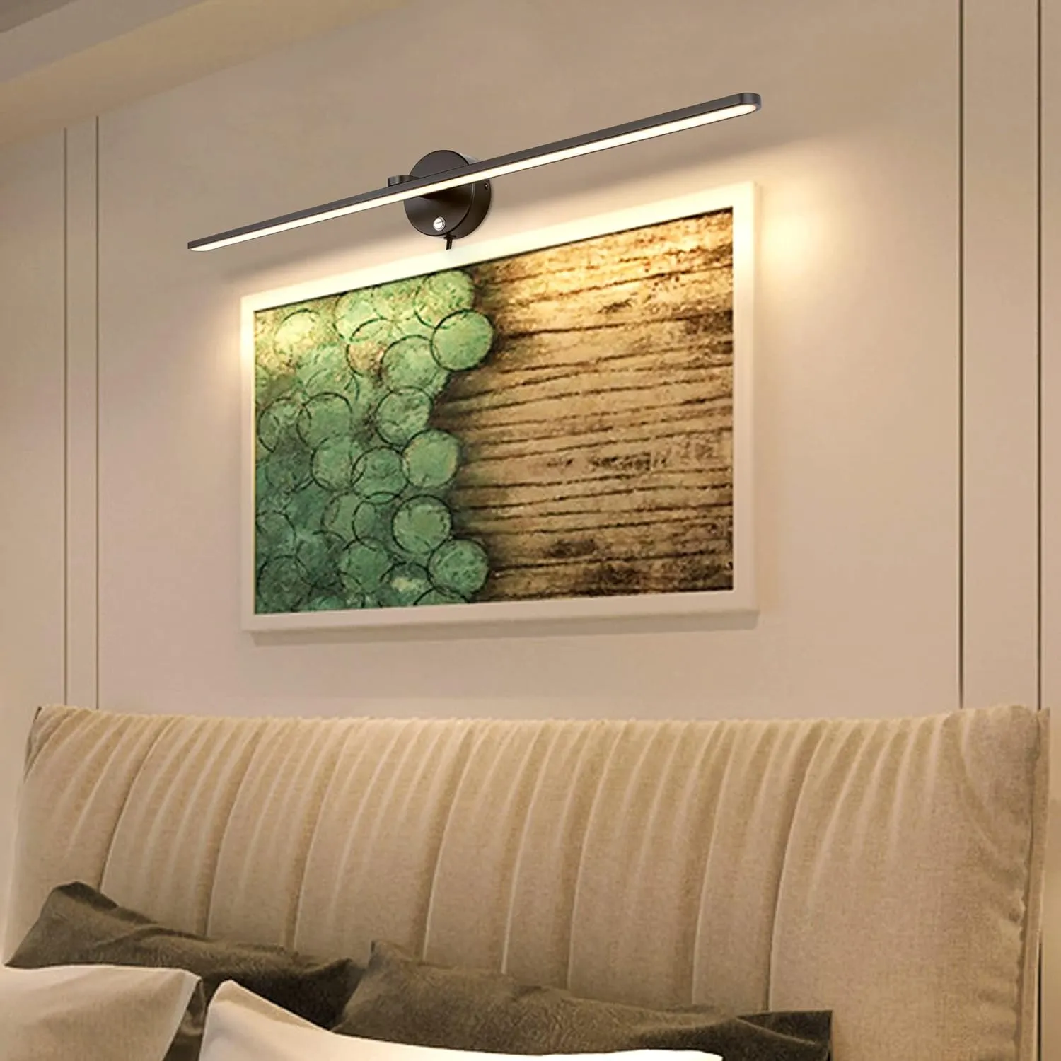 MantoLite 32'' Picture Lights for Wall，Vanity Lights for Bathroom,Plug-in or Hardwired，18W 3000K LED Dimmable Modern Bathroom Lighting Fixtures Over Mirror and Wall Lights for Bedroom（Black）