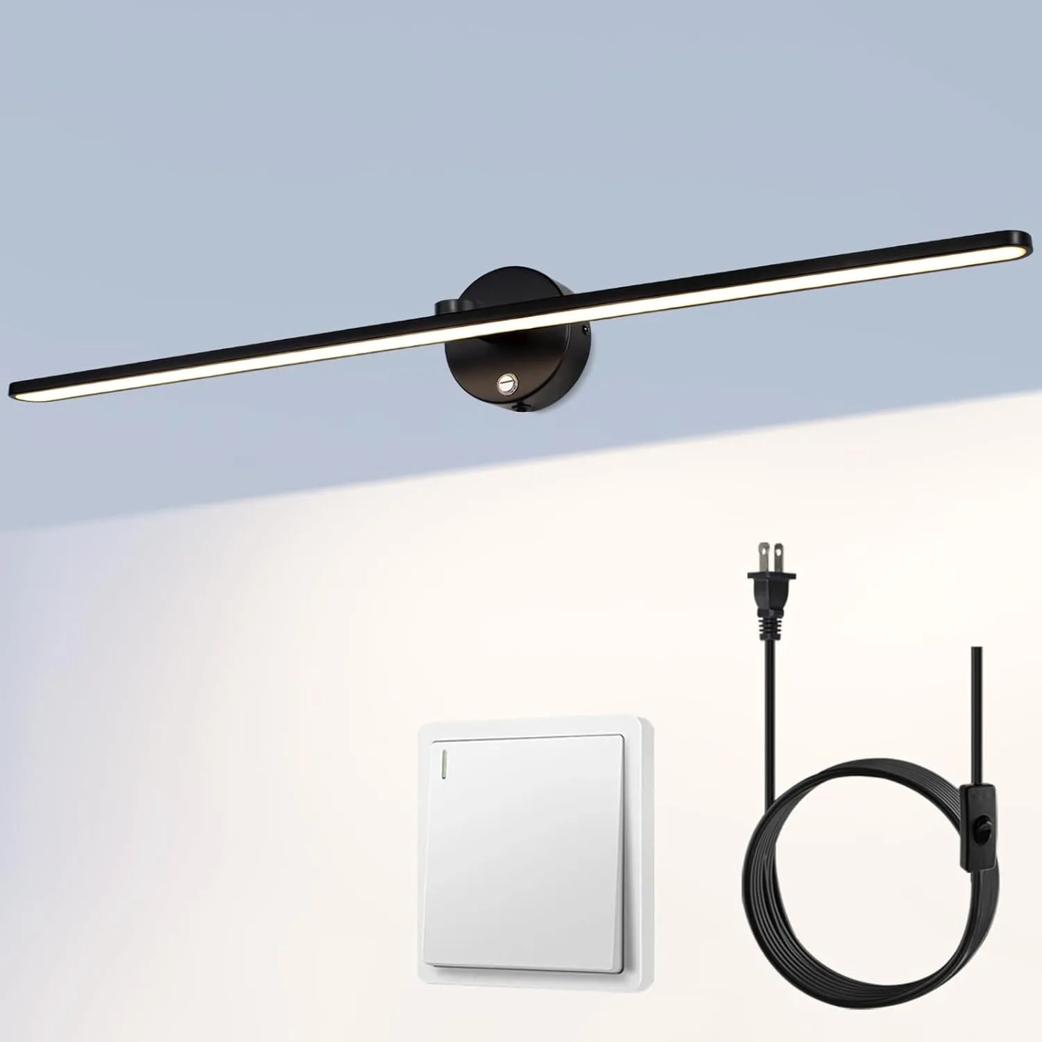 MantoLite 32'' Picture Lights for Wall，Vanity Lights for Bathroom,Plug-in or Hardwired，18W 3000K LED Dimmable Modern Bathroom Lighting Fixtures Over Mirror and Wall Lights for Bedroom（Black）