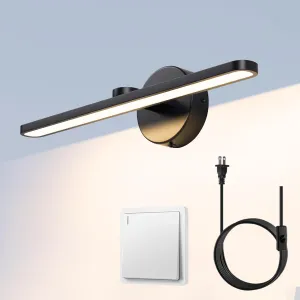 MantoLite LED Vanity Lighting Fixtures, 15.75 inch Wall Mounted Plug in Light Fixtures, Bathroom Over Mirror Lamp Modern Home Wall Picture Lamps Sconces, 12W 3000K Black Make-up Mirror Front Lamps