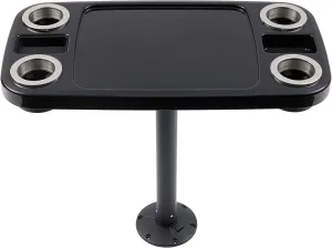Manufacturers' Select ITC Boat Table Set - 18"x34" Removable Pontoon Boat Table with Pedestal Leg, 4 Drink Holders, and 2 Phone Stands (Glossy Black Table with Black Leg)