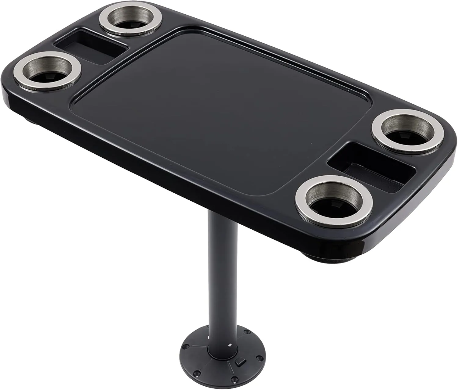 Manufacturers' Select ITC Boat Table Set - 18"x34" Removable Pontoon Boat Table with Pedestal Leg, 4 Drink Holders, and 2 Phone Stands (Glossy Black Table with Black Leg)