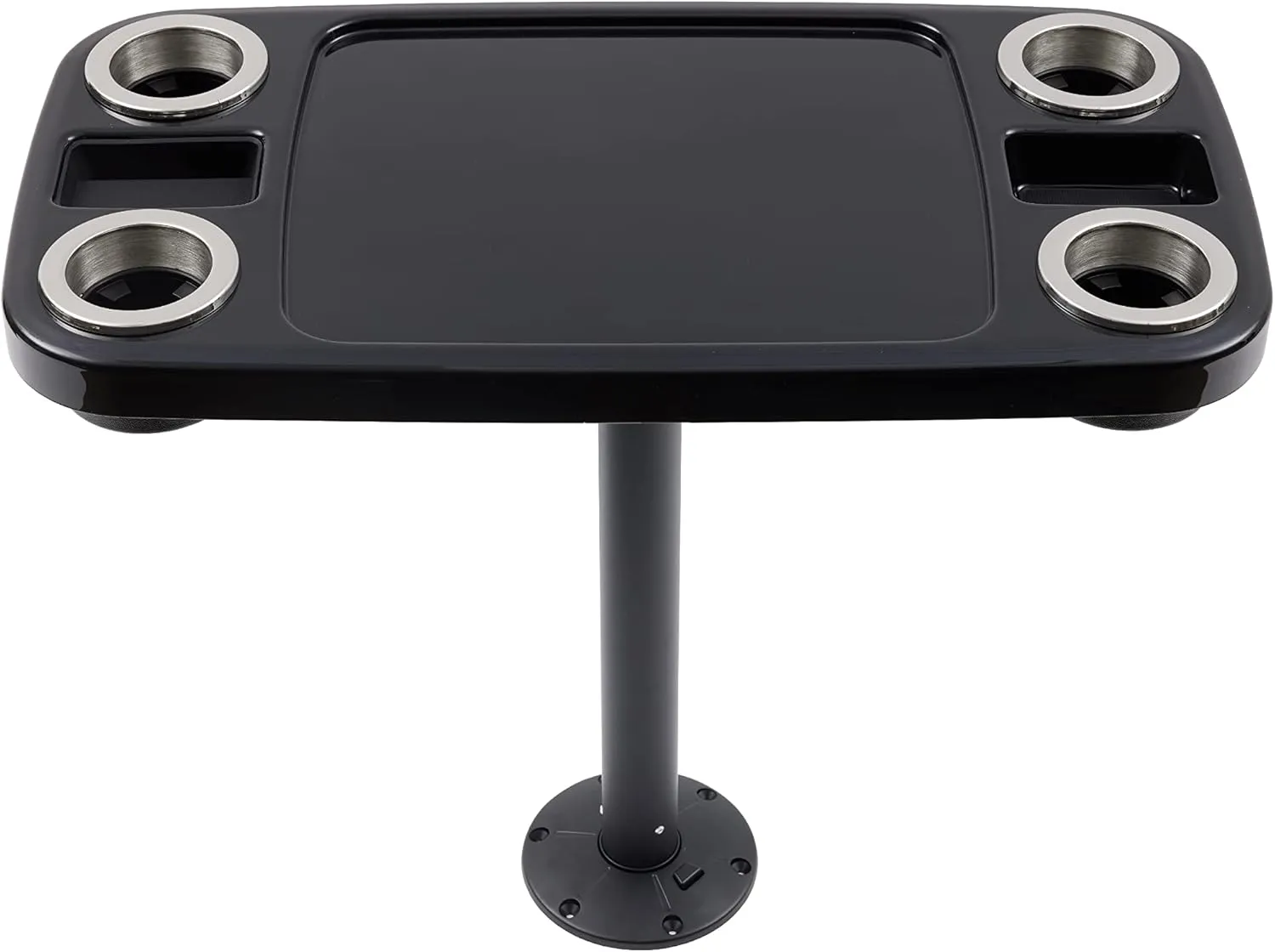 Manufacturers' Select ITC Boat Table Set - 18"x34" Removable Pontoon Boat Table with Pedestal Leg, 4 Drink Holders, and 2 Phone Stands (Glossy Black Table with Black Leg)