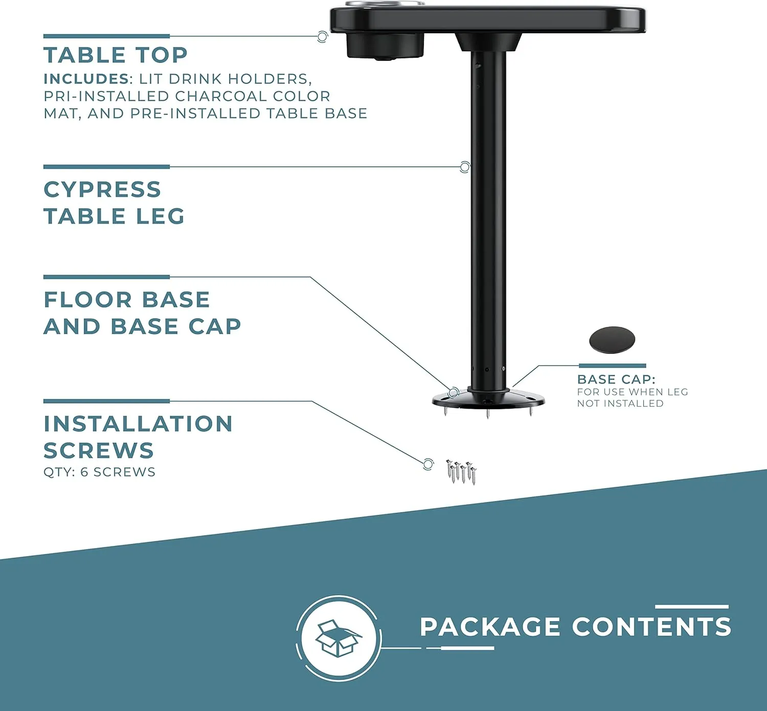 Manufacturers' Select ITC Marine Cocktail Boat Table Leg Set. Pontoon Accessories, Marine Pedestal Table with Center Foam Mat
