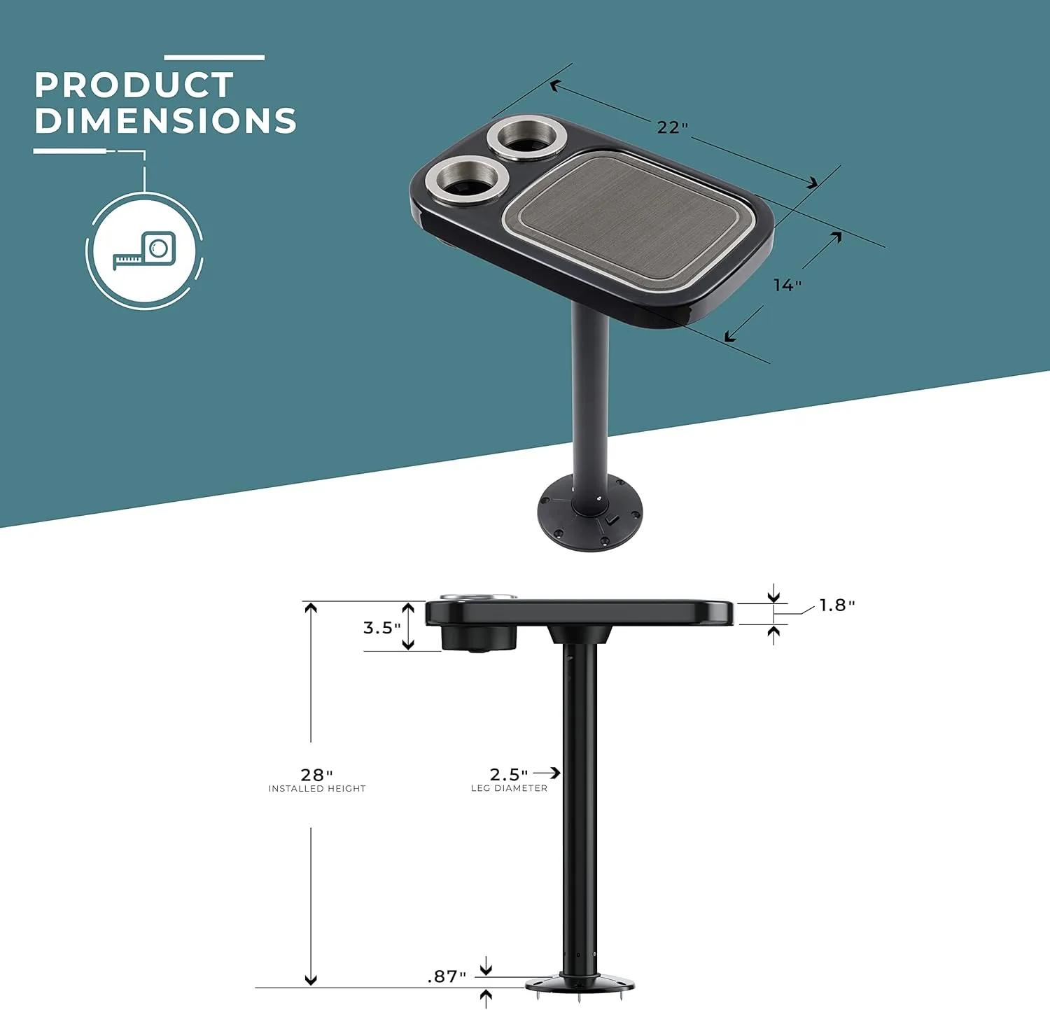 Manufacturers' Select ITC Marine Cocktail Boat Table Leg Set. Pontoon Accessories, Marine Pedestal Table with Center Foam Mat
