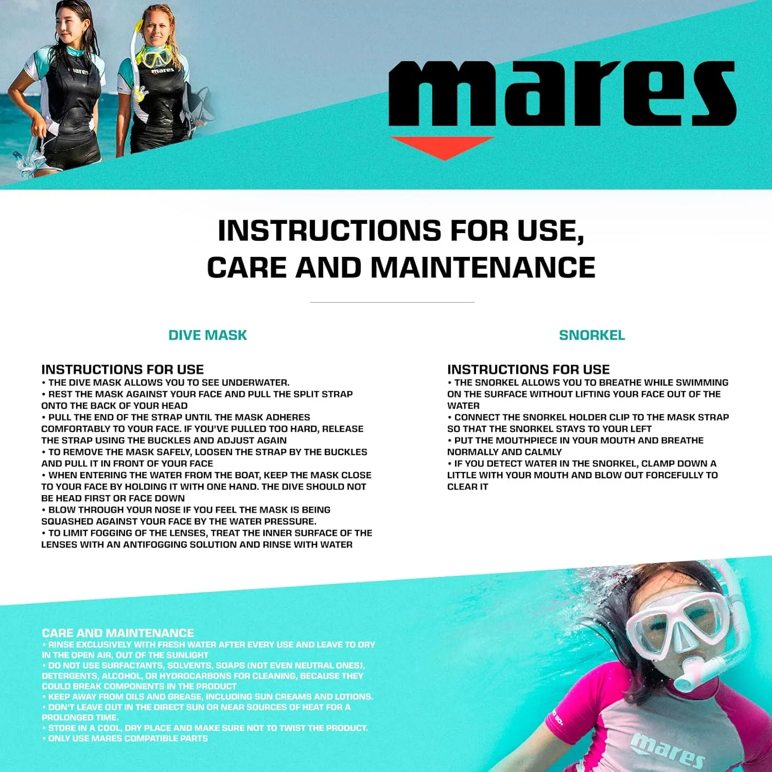 MARES Unisex Adult Ray Snorkeling Combo, Mask & Snorkel Diving Set