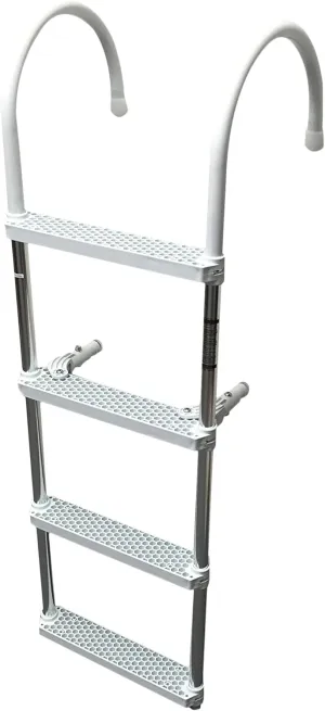 Marine Boat Aluminum White POLYETHYLENE Swim Boarding 4 Steps Ladder Hook 46X15