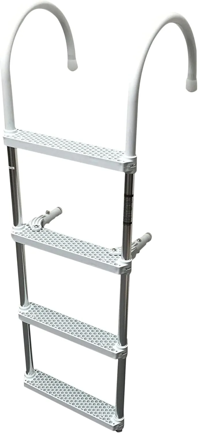 Marine Boat Aluminum White POLYETHYLENE Swim Boarding 4 Steps Ladder Hook 46X15