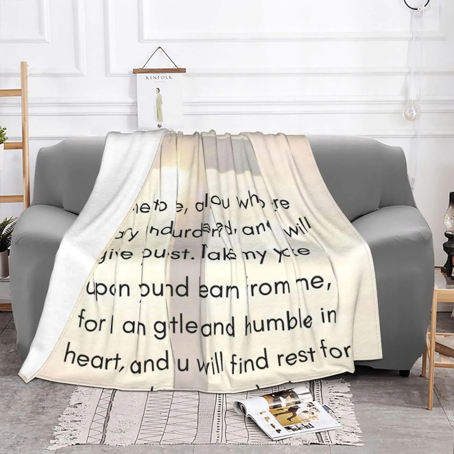 Matthew 11：28-30 60"X50" Flannel Blanket - 100% Soft Polyester, Lightweight and Warm, Suitable for Families, Camping, Travel