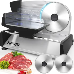 Meat Slicer TOPOTO Meat Slicer Machine Home Use 2 7.5" Blades 0-15mm Adjustable Thickness Electric Household Slicing Machine Deli Food Slicers for Meat, Cheese, Bread, Veg