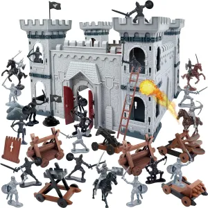 Medieval Castle Toys Knight Warrior Action Figures, DIY Assembled Soldier Army Model Game Building Kit with Cavalry and Arrow Tower Simulated Siege War of Attack