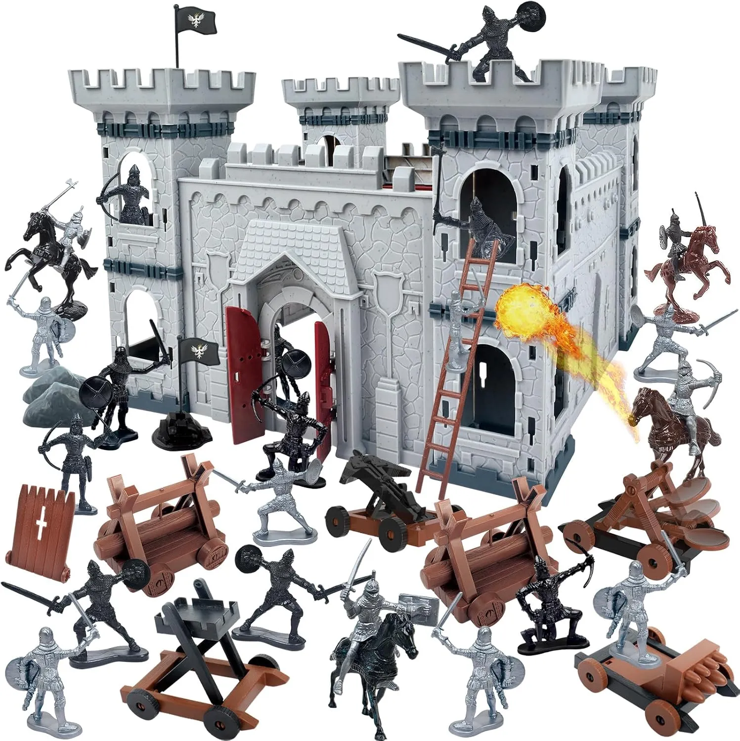 Medieval Castle Toys Knight Warrior Action Figures, DIY Assembled Soldier Army Model Game Building Kit with Cavalry and Arrow Tower Simulated Siege War of Attack