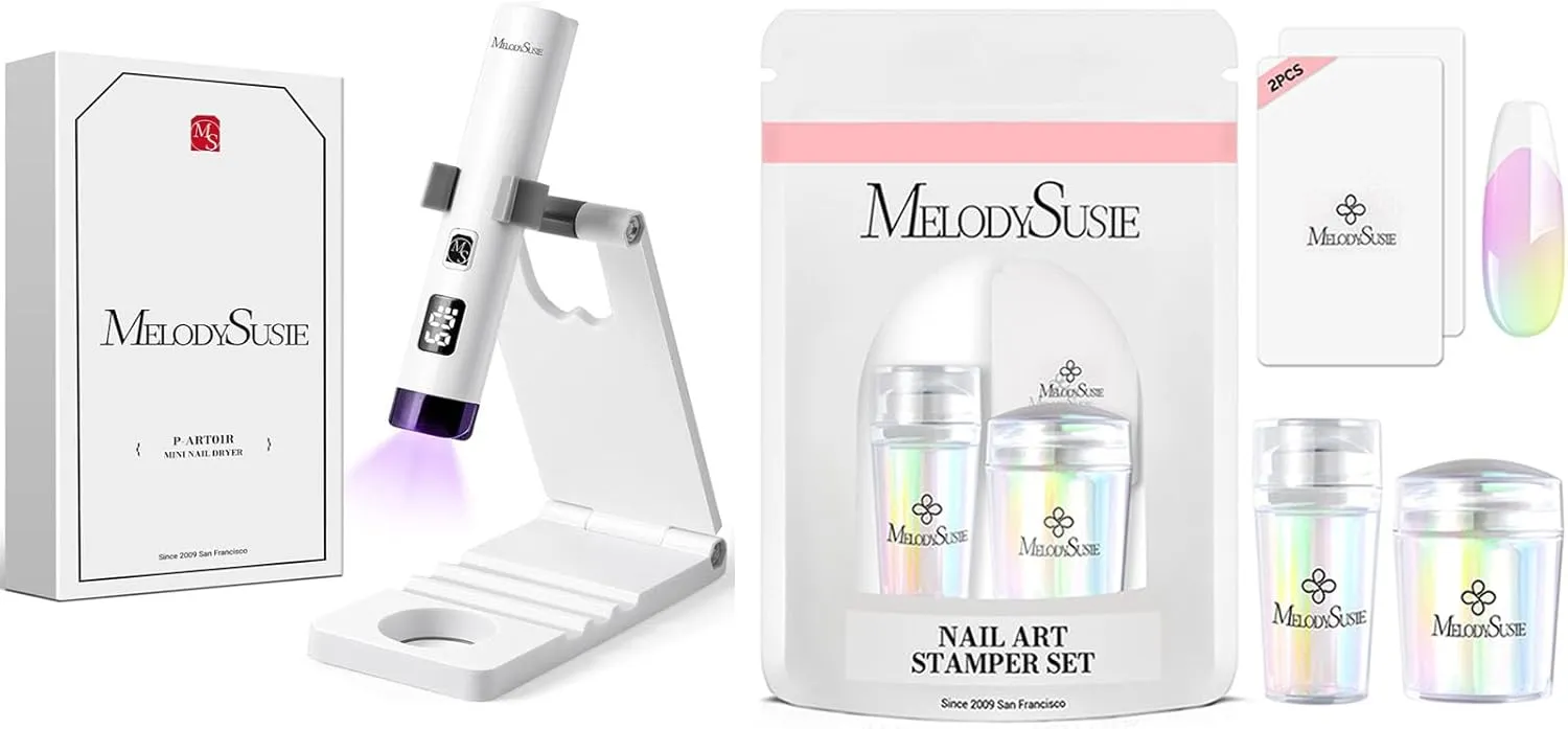 MelodySusie Handheld UV Light for Gel Nails with Stand with Nail Stamper Kit