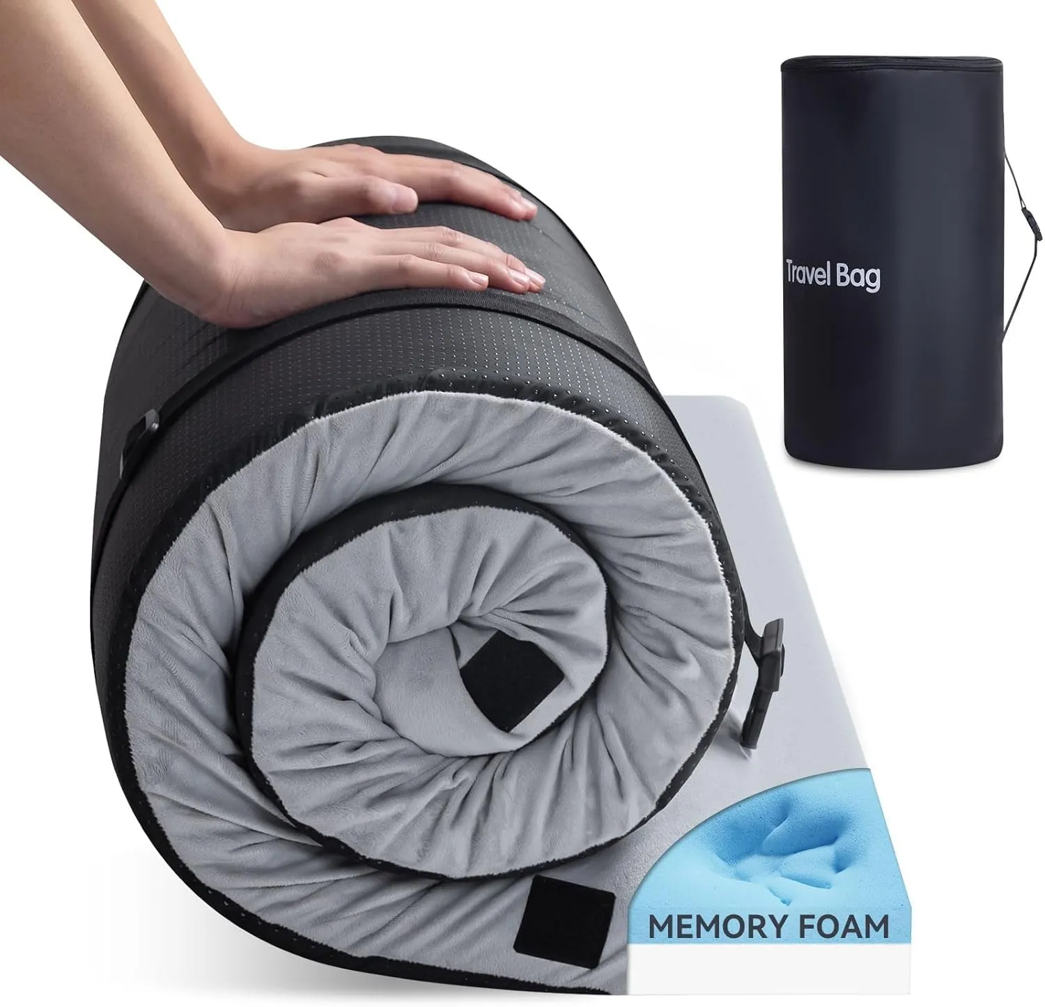 Memory Foam Camping Mattress,Portable Roll Up Sleeping Pad with Removable Waterproof Cover Travel Bag,Comfortable Tent Mattress Floor Sleeping Mats for Car Outdoor Travel CertiPUR-US Made in USA