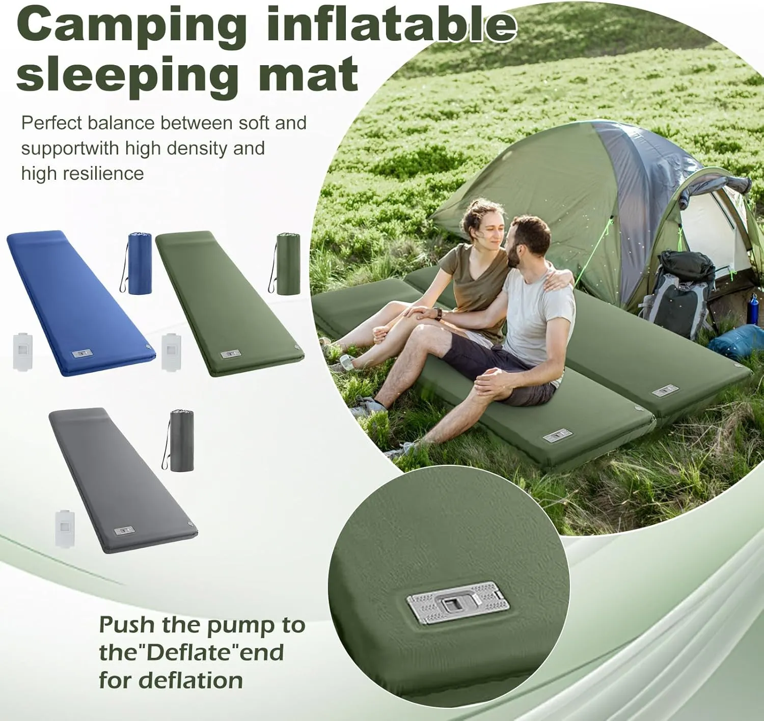 Memory Foam Sleeping Pad - 3.1" Ultra-Thick, Fast Self-Inflating, 9.5 R-Value Insulated - Ideal for Family Car Camping & Road Trips, Comfort for Adults (Army Green)