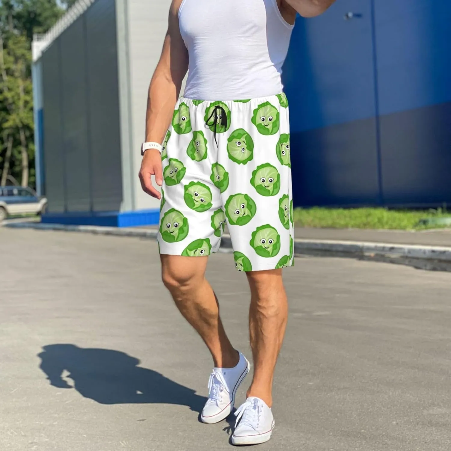 Mens Pajama Shorts with Pockets - bright cabbage cute eyes funny Soft Lounge Pj Sleep Shorts Pajama Bottoms for Men