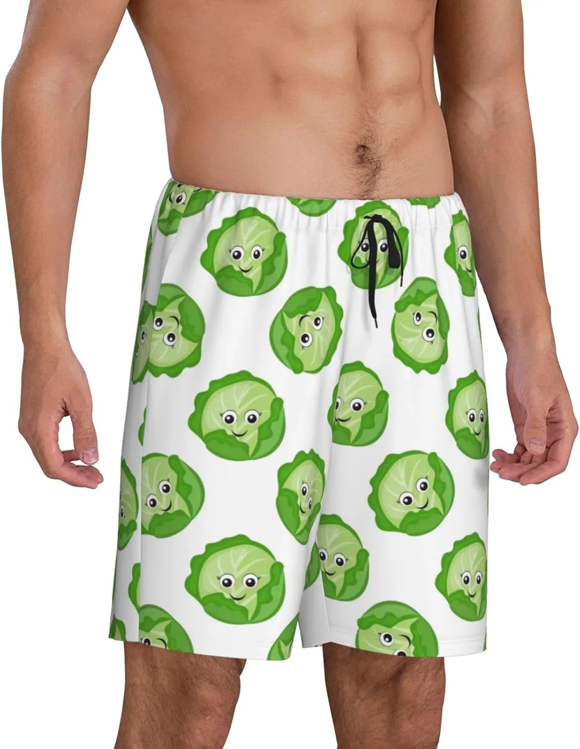 Mens Pajama Shorts with Pockets - bright cabbage cute eyes funny Soft Lounge Pj Sleep Shorts Pajama Bottoms for Men