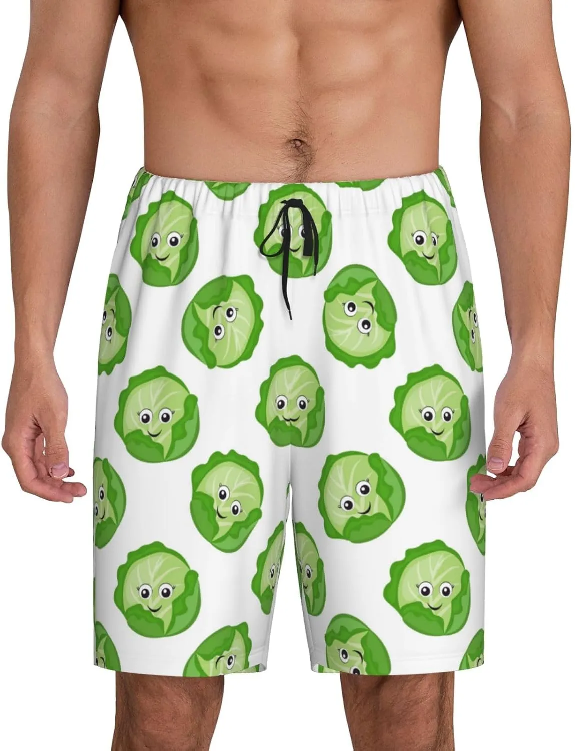 Mens Pajama Shorts with Pockets - bright cabbage cute eyes funny Soft Lounge Pj Sleep Shorts Pajama Bottoms for Men