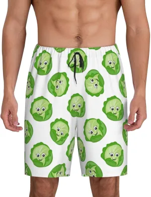 Mens Pajama Shorts with Pockets - bright cabbage cute eyes funny Soft Lounge Pj Sleep Shorts Pajama Bottoms for Men