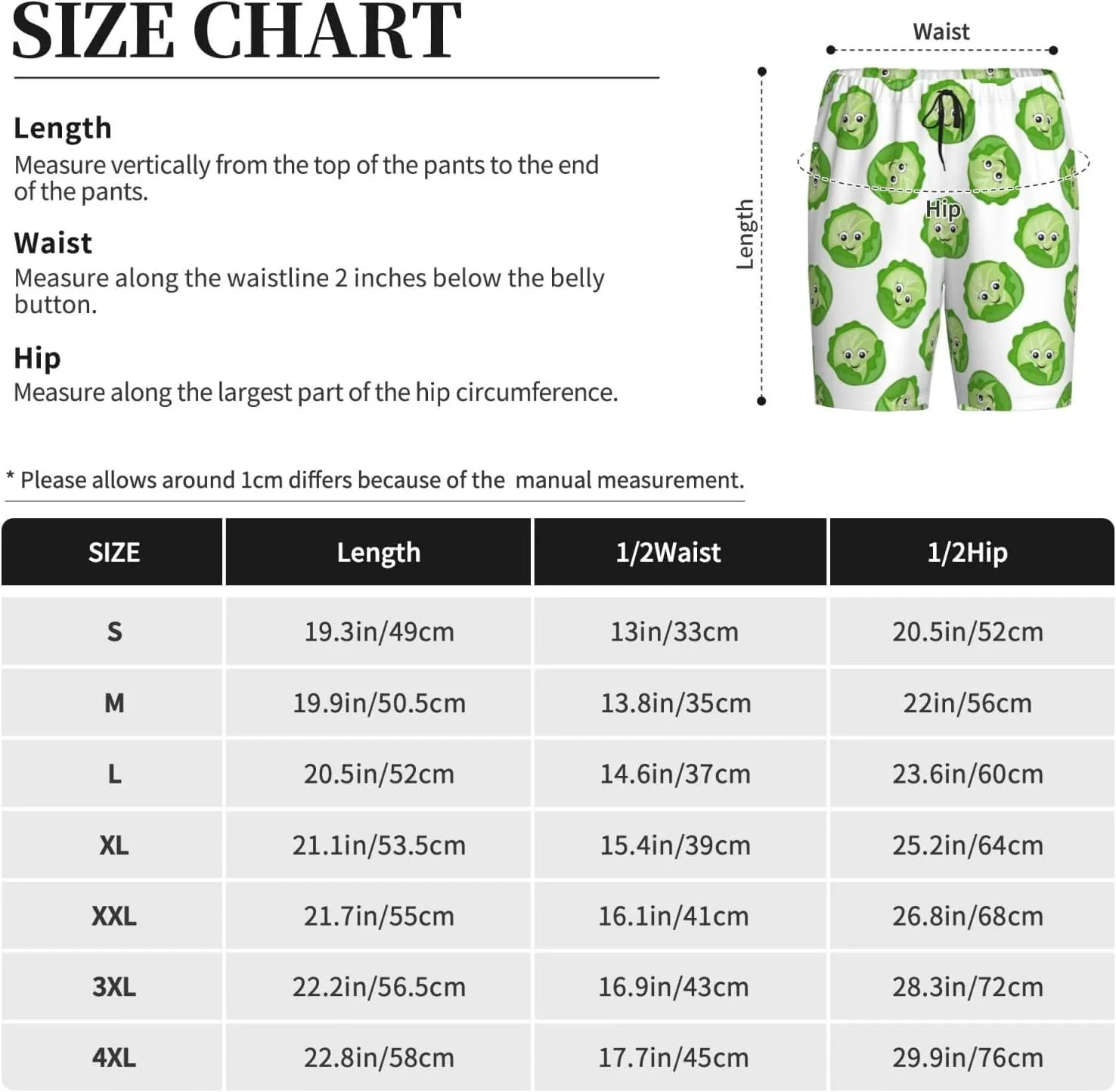 Mens Pajama Shorts with Pockets - bright cabbage cute eyes funny Soft Lounge Pj Sleep Shorts Pajama Bottoms for Men