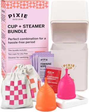 Menstrual Cups with Sterilizer - Ranked 1 for Most Comfortable Soft Reusable Period Cup - Kills 99.9% of Germs with Cleaner Steamer - Wash Your Cup in 3 Minutes! - Compact Sanitizer Kit