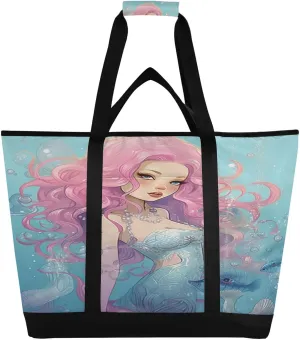 Mermaid Reusable Insulated Lunchbox Cooler Bag, Leakproof Kitchen Grocery Bag Collapsible Portable Cooler Tote Bag for Picnic, Camping, Office, Travel