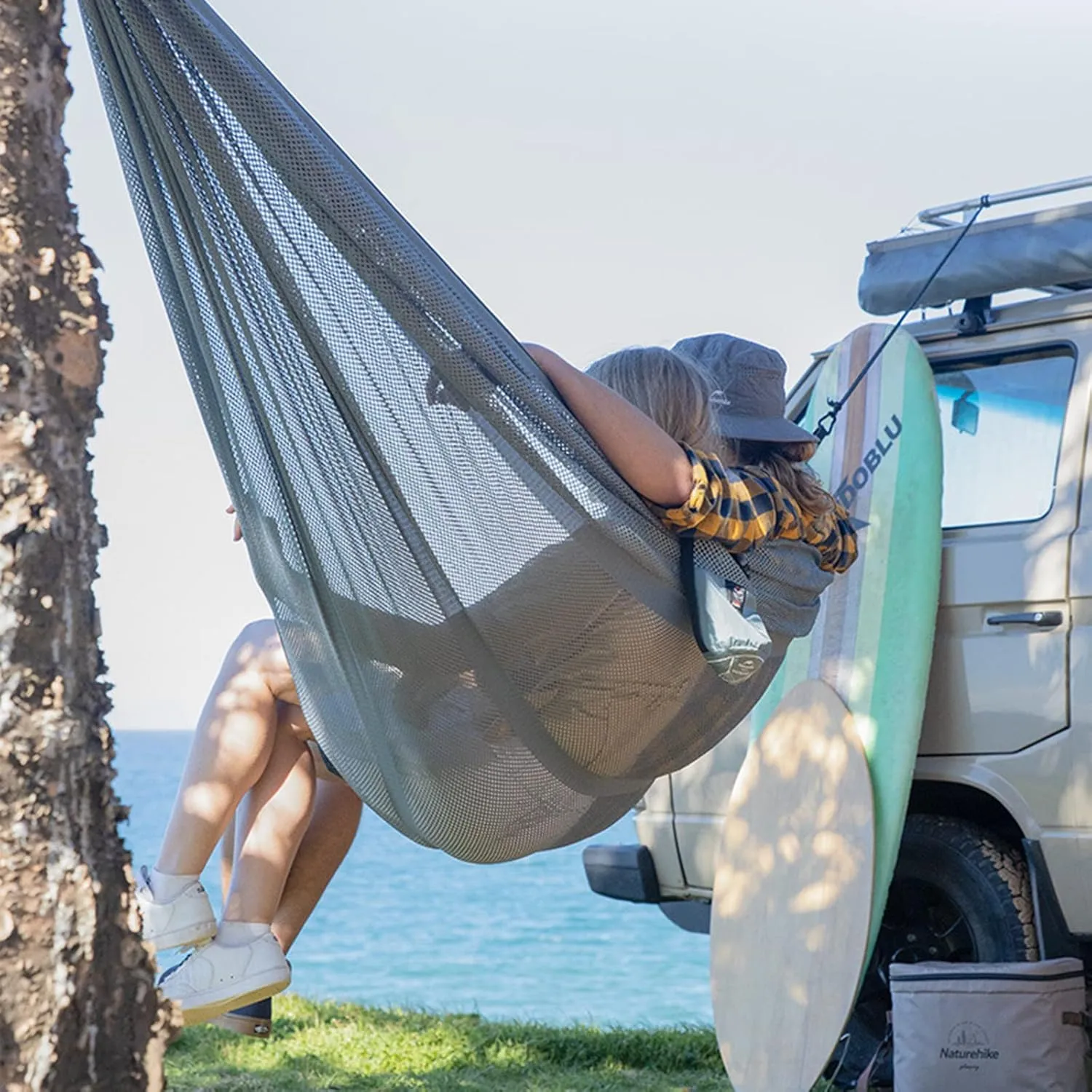 Mesh Hammock, Portable Camping Mesh Hammock, Breathable Lightweight Ice Silk Double & Single Nylon Hammocks, for Outdoor Adventures Camping (290 X180cm,Blue)