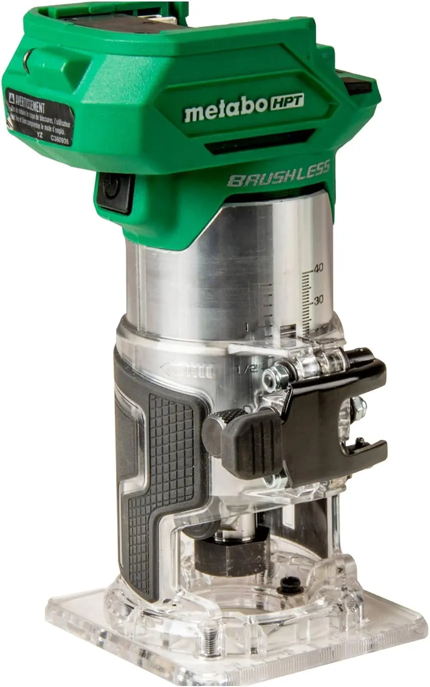 Metabo HPT 18V Cordless Trim Router, Variable Speed 10,000-30,000 RPM, Lightweight Router Design, 1/4-Inch and 3/8-Inch Collets, LED Work Light, Soft Start & Quick Brake, Tool Body Only, M1808DAQ4