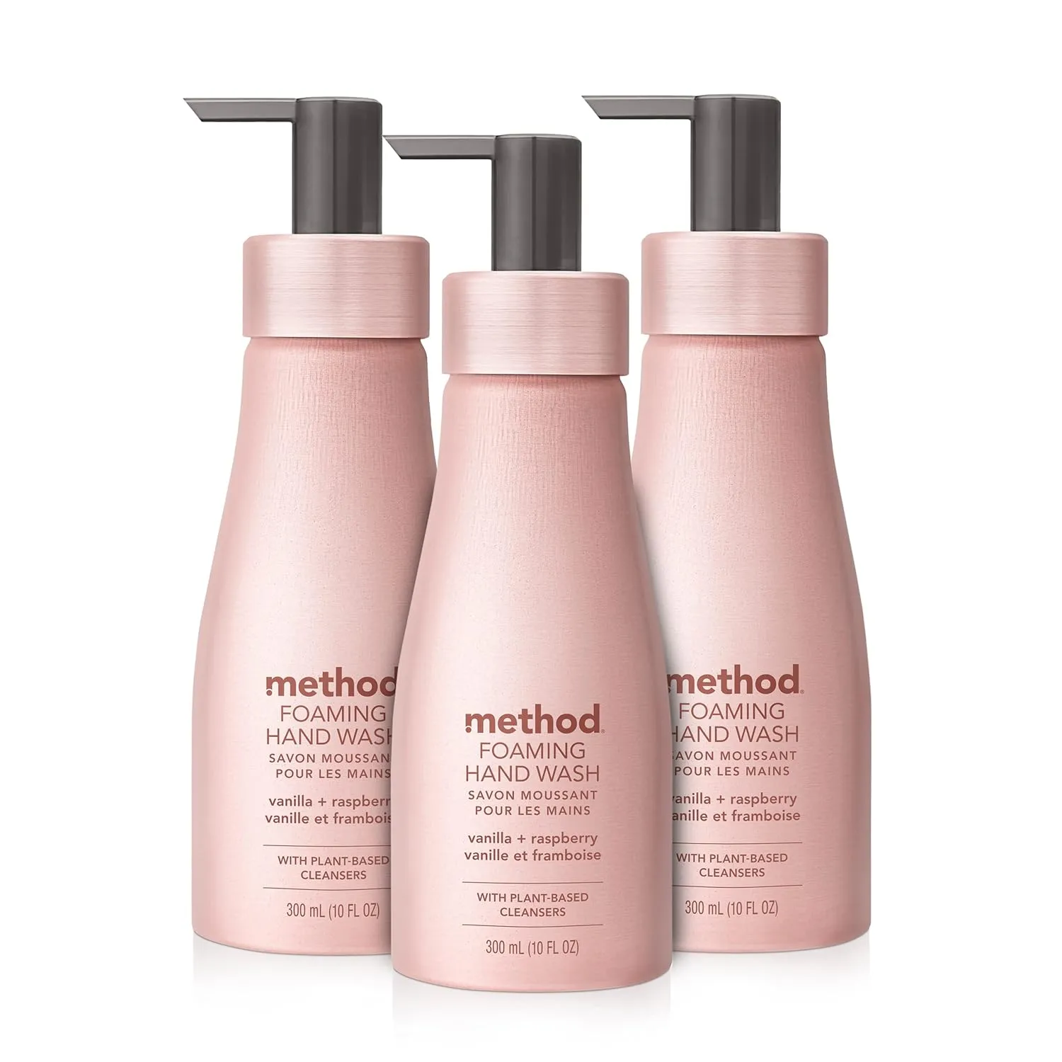 Method Premium Foaming Hand Wash, Vanilla   Raspberry, Reusable Pink Aluminum Bottle, Biodegradable Formula, 10 fl oz (Pack of 3)