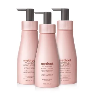 Method Premium Foaming Hand Wash, Vanilla   Raspberry, Reusable Pink Aluminum Bottle, Biodegradable Formula, 10 fl oz (Pack of 3)