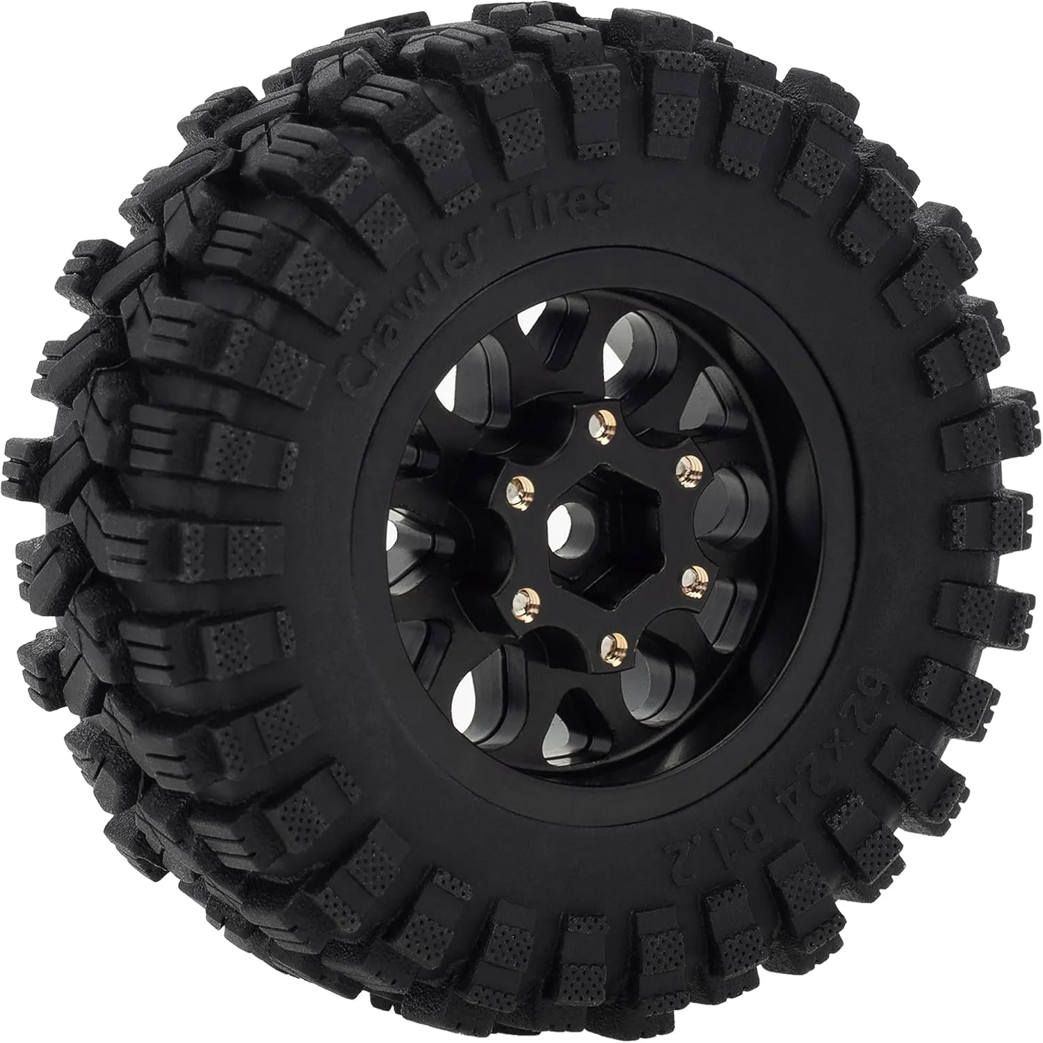 MEUS RACING 1.2 Beadlock Wheels Tires Set Brass Rim for TRX4M SCX24 FCX24 AX24 1/24 1/18 RC Crawler Car, Negative 4mm 42g (Black Model A)